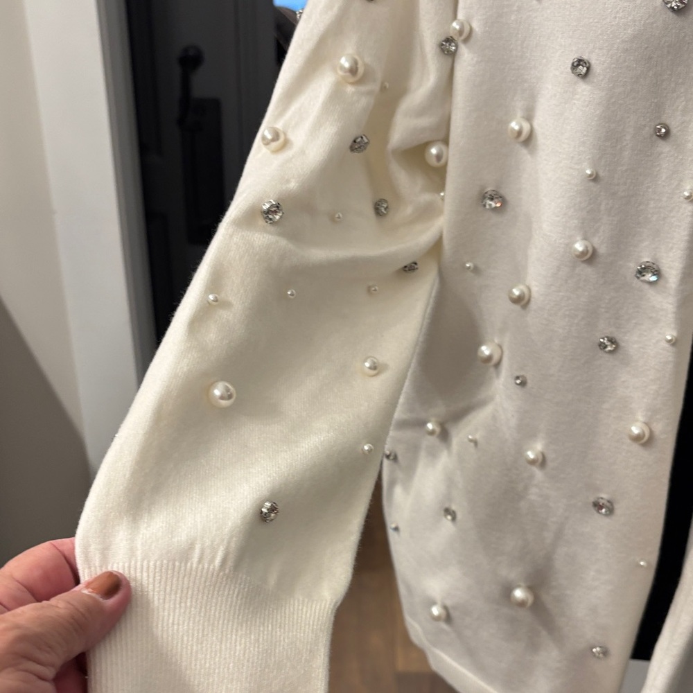 Chico's Cream Cardigan with Pearl Accents - Picture 3 of 6